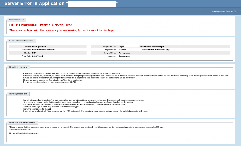 Joomla Error 500 Login Sırasında Hata