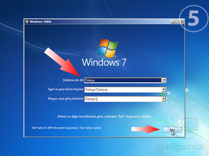 Windows 7 Resimli Anlatım -5-dilsecimi