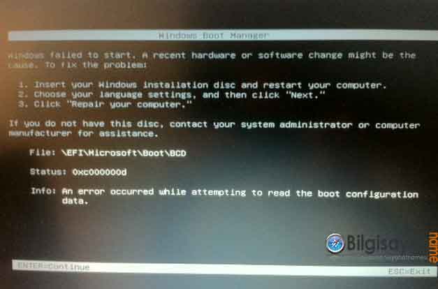 windows failed to start hatası