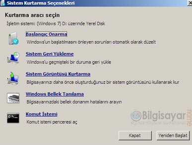 windows failed to start hatası - başlangıç onarma